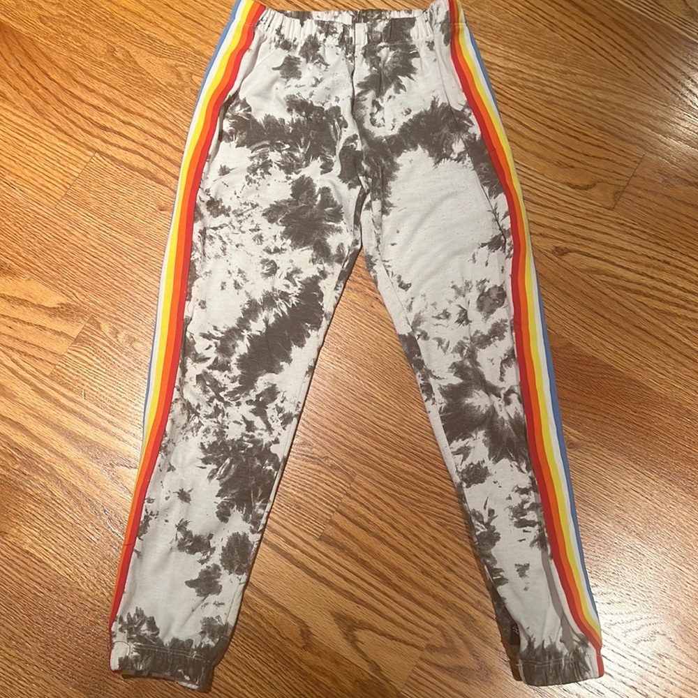 PixieLane tie dye joggers with rainbow stripes down legs sz 9/10